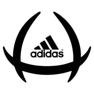 Logo da Adidas com design estilizado em preto, apresentando as três listras tradicionais da marca. Ideal para representar moda esportiva e estilo no vestuário.