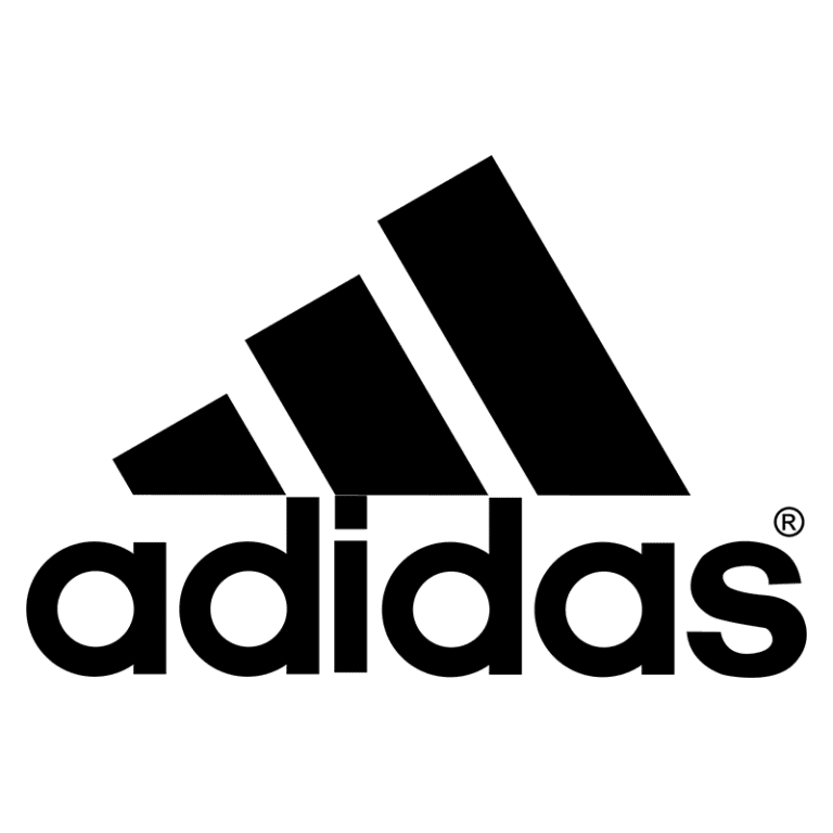 Logotipo preto da Adidas, uma marca famosa de roupas e calçados esportivos, com três listras diagonais que simbolizam inovação e desempenho.