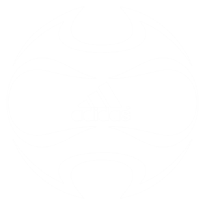 Logotipo da Adidas em formato esférico, representando um design moderno associado ao futebol, com destaque para as icônicas três listras da marca.