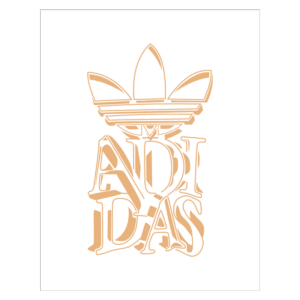 Logotipo estilizado da Adidas em cor dourada, apresentando as icônicas três listras e a flor.