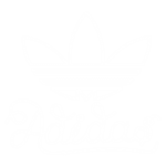 Logotipo estilizado da Adidas, apresentando o icônico símbolo das três folhas e a assinatura em estilo cursivo "Adidas", em um fundo branco.