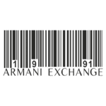Código de barras da marca Armani Exchange, com o nome "Armani Exchange" destacado abaixo do código, refletindo identidade visual e estilo moderno.