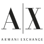 Logotipo da Armani Exchange, destacando as letras "A/X" em um design moderno e elegante, representando a marca de moda contemporânea.