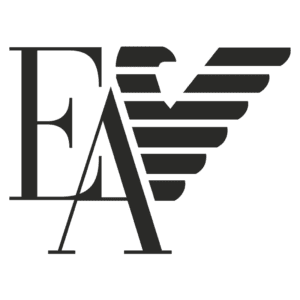 Logotipo da marca EA com design elegante, apresentando as letras "E" e "A" em preto, acompanhadas de uma asa estilizada que simboliza movimento e inovação.