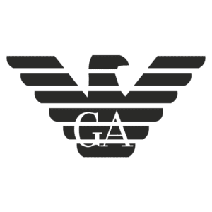 Logotipo da marca GA com asas estilizadas, representando força e elegância, ideal para identificar produtos ou serviços relacionados à aviação ou viagens.