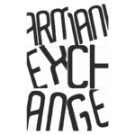Logo da marca Armani Exchange em estilo moderno, composto por letras em fontes variadas, enfatizando a identidade visual da grife.