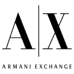 Logotipo da Armani Exchange, apresentando as letras "A|X" em fonte estilizada, simbolizando moda contemporânea e estilo urbano.
