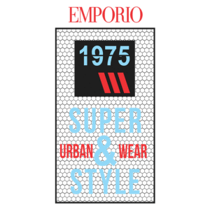 Logotipo da marca Emporio, destacando o ano 1975 e as palavras "Super Urban & Wear Style", representando uma estética moderna e urbana.