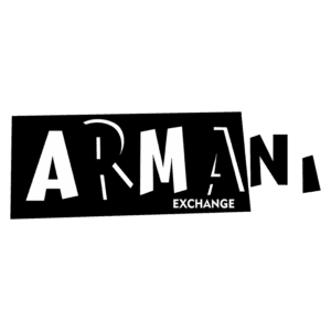 Logotipo da marca Armani Exchange, destacando as letras "AR" e "MAN" em um design moderno e estilizado. Ideal para representar moda urbana e contemporânea.