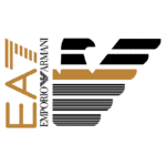 Logotipo da marca EA7 Emporio Armani, apresentando um design moderno com as letras "EA7" em destaque e um símbolo de águia estilizado.