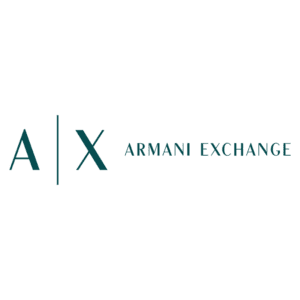 Logotipo da Armani Exchange, apresentando as letras "A" e "X" em destaque com tipografia moderna e um design minimalista, representando a marca de moda contemporânea.