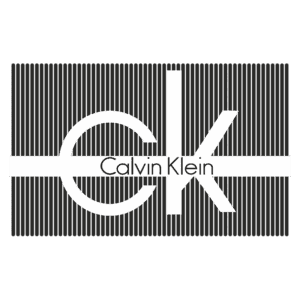 Logo da Calvin Klein em fundo preto, destacando as letras "ck" em branco com a palavra "Calvin Klein" abaixo. Ideal para temas de moda e branding.