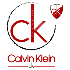Logotipo da Calvin Klein com as iniciais "ck" em vermelho e a marca completa escrita abaixo, destacando o estilo moderno e minimalista da marca.