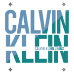 Logo da Calvin Klein Jeans com tipografia moderna e cores azul e verde, destacando a marca em um design estilizado.