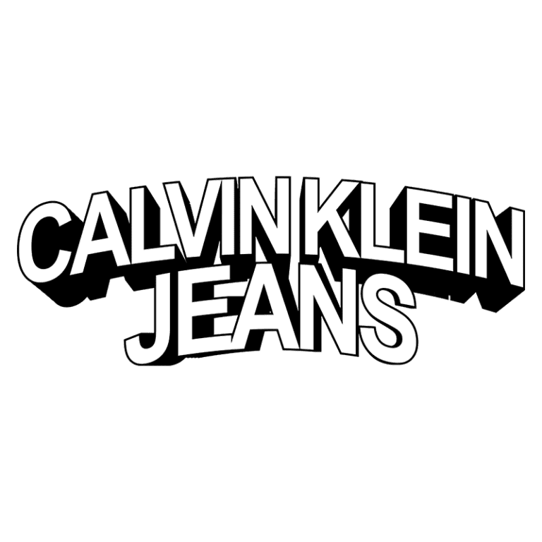 Logo da marca Calvin Klein Jeans em letras grandes e estilizadas. Ideal para moda casual e streetwear.