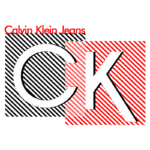 Logo da Calvin Klein Jeans com letras brancas "CK" em fundo vermelho e preto, refletindo o estilo moderno da marca.