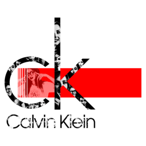 Logo da Calvin Klein com a abreviação "CK", destacando rostos em preto e branco e um fundo vermelho vibrante, simbolizando estilo e modernidade.