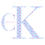 Logotipo estilizado da Calvin Klein Jeans com letras "CK" em fundo colorido, destacando a marca e a cidade de Nova Iorque.