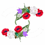 Logotipo da Chanel estilizado com flores coloridas, incluindo rosas vermelhas, flores brancas e lilases, destacando o design luxuoso e a estética da marca.