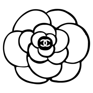 Logo da Chanel em formato de flor, simbolizando elegância e sofisticação. Ideal para referências à marca de moda e beleza de alto padrão.