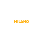 Logotipo da marca Milano, com design moderno em letras amarelas sobre fundo transparente, representando uma identidade visual criativa e contemporânea.