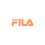 Logotipo da marca Fila em tons de laranja, representando moda e estilo esportivo. Ideal para conteúdos relacionados a vestuário e calçados esportivos.