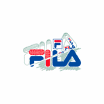 Logo da marca Fila em várias cores, com design moderno e dinâmico, destacando a letra "F" em destaque.