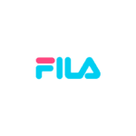 Logotipo da marca FILA em cores vibrantes, destaque para o design moderno com elementos gráficos que representam estilo e desempenho esportivo. Ideal para produtos de moda e calçados.
