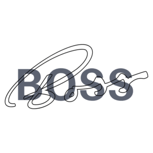 Assinatura estilizada com a palavra "BOSS" em destaque, apresentando um design moderno e elegante. Ideal para branding e identidade visual.