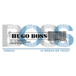 Logotipo da Hugo Boss com foco no estilo urbano, apresentando a frase "City of Progress" e a data "since 2020", destacando a confiança com o slogan "In Green We Trust". Ideal para moda e coleção de streetwear.