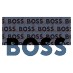 Imagem com a palavra "BOSS" em destaque, apresentando um fundo padrão repetido de "BOSS" em tonalidades escuras e detalhes em azul, ideal para temas de liderança e empoderamento.