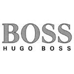 Logotipo da marca Hugo Boss, destacando as letras "BOSS" em um estilo tipográfico elegante e moderno. Ideal para representar moda masculina e feminina de alta qualidade.