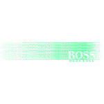 Logotipo da marca Hugo Boss em um design moderno com quadrados em tons de verde, exibindo as palavras "BOSS" e "HUGO BOSS", ideal para identificação de moda e estilo contemporâneo.