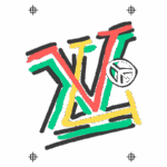 Logotipo estilizado com as letras "LV" em cores vibrantes (vermelho, verde, amarelo e preto) e um símbolo da paz, destacando um design moderno e criativo.