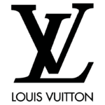 Logotipo da marca de luxo Louis Vuitton, com as letras "LV" interligadas, representando elegância e sofisticação no mundo da moda.