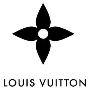 Logotipo da marca Louis Vuitton, apresentando um design icônico em forma de flor com quatro pétalas, simbolizando luxo e elegância na moda e acessórios.