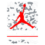 Logo da Jordan em fundo camuflado, destacando a silhueta do jogador em vermelho e o texto "JORDAN - THE AIR FLIGHT OFFICIAL COLLECTION". Ideal para fãs de moda e cultura urbana.