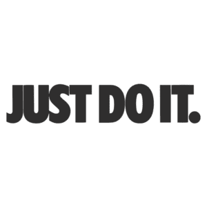 Texto em destaque com a frase motivacional "Just Do It", usada pela marca Nike para incentivar a prática de atividades físicas e superação pessoal.