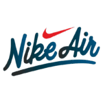 Logotipo da Nike Air, destacando a marca com um design moderno e cores vibrantes, perfeito para identificação de produtos esportivos e moda urbana.
