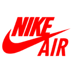 Logotipo da Nike Air, destacando o nome "NIKE" em letras grandes e vermelhas, acompanhado do icônico símbolo da marca em forma de swoosh.