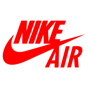 Logotipo da Nike Air, destacando o nome "NIKE" em letras grandes e vermelhas, acompanhado do icônico símbolo da marca em forma de swoosh.