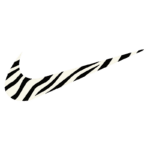 Logotipo da Nike com padrão de zebra em preto e branco, simbolizando estilo e inovação no design esportivo.