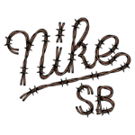 Logotipo da Nike SB estilizado com cordas e espinhos, representando a identidade da marca de skate da Nike.