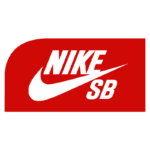 Logotipo da Nike SB em fundo vermelho, destacando a marca de skate da Nike com o famoso swoosh em branco.