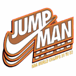 Logotipo do Jumpman da Nike, destacando os campeonatos da NBA de 1991, 1992 e 1993, com estilo gráfico dinâmico e cores vibrantes.