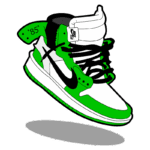 Tênis Nike Air com combinação de cores verde e branco, destacando detalhes em preto e o tag "85". Design moderno e estilizado, ideal para fãs de streetwear e cultura sneaker.