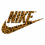 Logotipo da Nike com estampa de onça, destacando a marca em um design ousado e moderno. Ideal para tendências de moda e estilo urbano.
