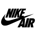 Logotipo da Nike Air, representando a marca icônica de calçados e roupas esportivas, destacado pelo famoso símbolo do Swoosh.
