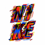 Logotipo colorido da Nike, com design dinâmico em vermelho, azul e amarelo, apresentando a palavra "NIKE" em estilo gráfico vibrante e moderno.