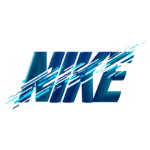 Logotipo da Nike estilizado em tons de azul, com efeitos de movimento que transmitem velocidade e dinamismo, representando inovação e performance no esporte.